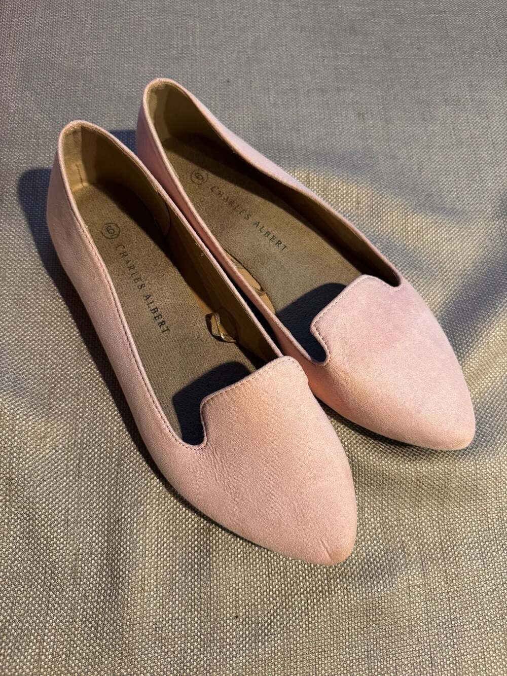 Charles Albert Pink Pointed Toe Suede Flats